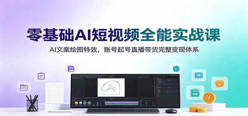 零基础AI短视频全能实战课：AI文案绘图特效，账号起号直播带货完整变现体系-来缘阁