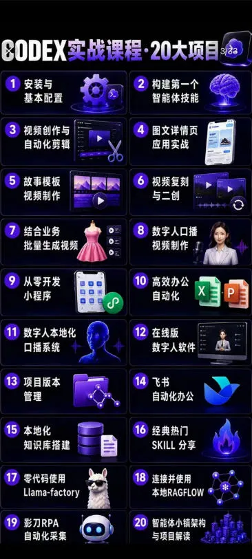 2026Codex智能体实战最新课，从安装配置到智能体小镇架构，涵盖视频创作/数字人/办公提效全技能-来缘阁