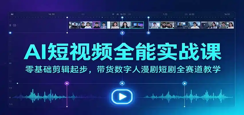 AI短视频全能实战课:零基础剪辑起步,带货数字人漫剧短剧全赛道教学-来缘阁