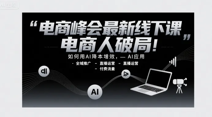 电商峰会最新线下课,电商人破局,如何用AI降本增效,AI应用-全域推广-直播运营-付费流量-来缘阁