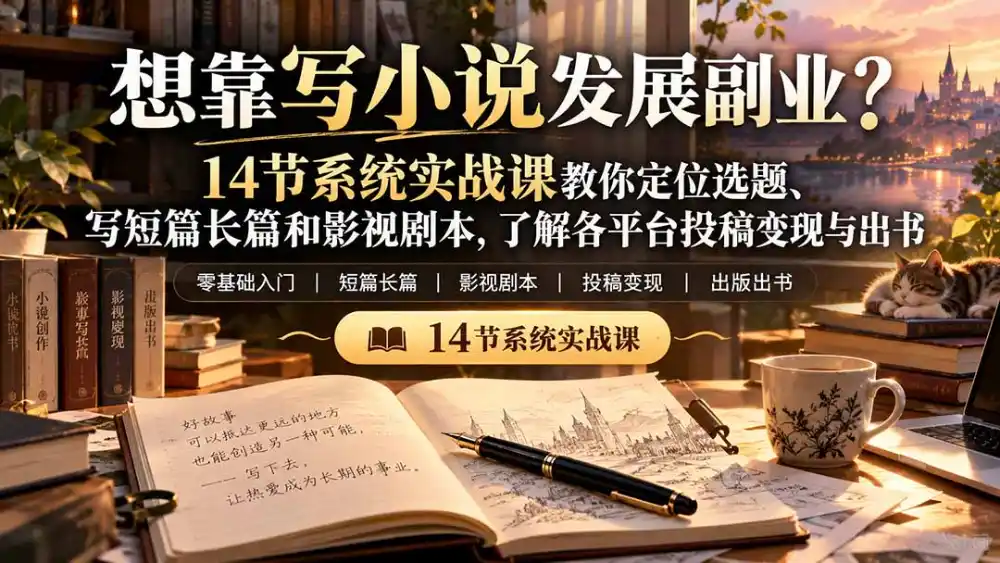 【无水印】想靠写小说发展副业?14节系统实战课教你定位选题、写短篇长篇和影视剧本,了解各平台投稿变现与出书-来缘阁