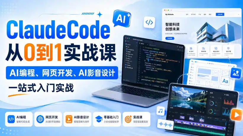 Claude Code从0到1实战课，AI编程、网页开发、AI影音设计一站式入门实战(更新)-来缘阁