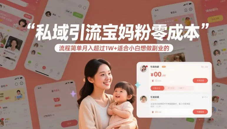 私域引流宝妈粉零成本流程简单月入超过1W+适合小白想做副业的-来缘阁
