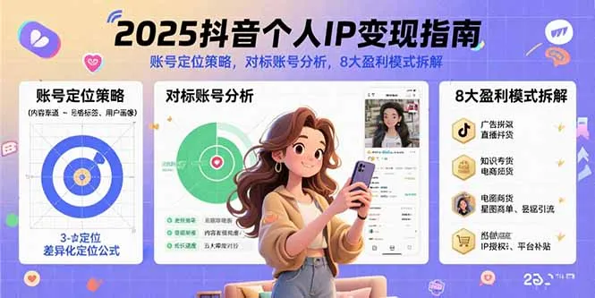 2025抖音个人IP变现指南，账号定位策略，对标账号分析，8大盈利模式拆解-来缘阁