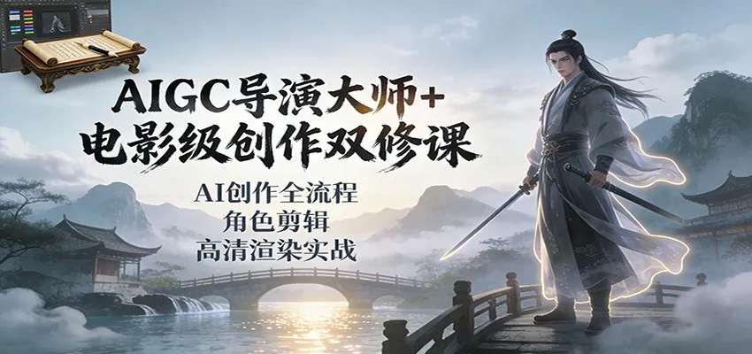 AIGC导演大师+电影级创作双修课：AI创作全流程、角色剪辑、高清渲染实战-来缘阁