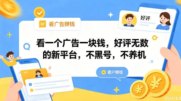 看一个广告一块钱,好评无数的新平台,不黑号,不养机,一撸几十块钱还是不错的【揭秘】-来缘阁