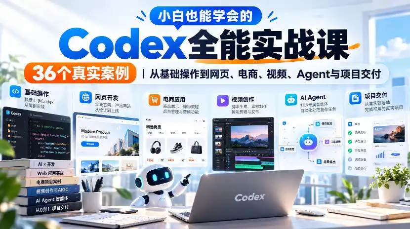 小白也能学会的Codex全能实战课｜36个真实案例，从基础操作到网页、电商、视频、Agent与项目交付-来缘阁