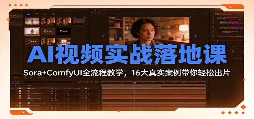 AI视频实战落地课：Sora+ComfyUI全流程教学，16大真实案例带你轻松出片-来缘阁