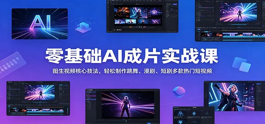 零基础AI成片实战课：图生视频核心技法，轻松制作跳舞、漫剧、短剧多款热门短视频-来缘阁