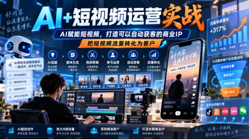 AI+短视频运营实战,AI赋能短视频,打造可以自动获客的商业IP,把短视频流量转化为客户-来缘阁
