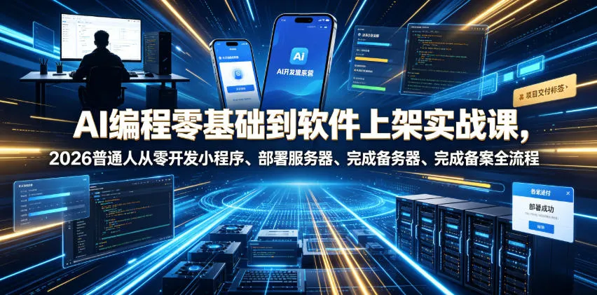 AI编程零基础到软件上架实战课，2026普通人从零开发小程序、部署服务器、完成备案全流程项目落地教程-来缘阁