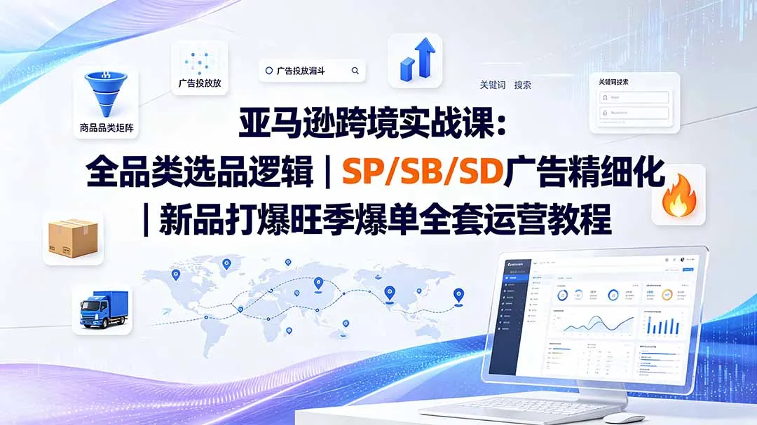 亚马逊跨境实战课-更新8月：全品类选品逻辑｜SP/SB/SD广告精细化｜新品打爆旺季爆单全套运营教程-来缘阁