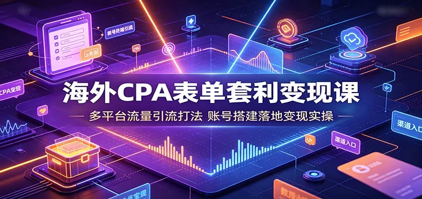 海外CPA表单套利变现课：多平台流量引流打法，账号搭建落地变现实操-来缘阁
