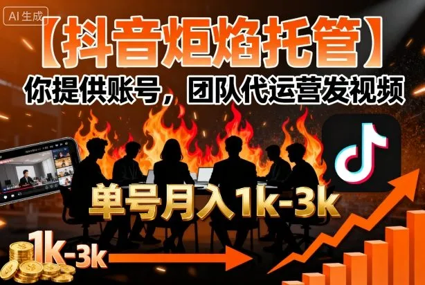 【抖音炬焰托管】你提供账号，团队代运营发视频，单号月入1k+【揭秘】-来缘阁