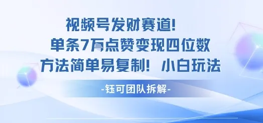 视频号发财赛道单条7W点赞变现四位数方法简单易复制小白玩法-来缘阁