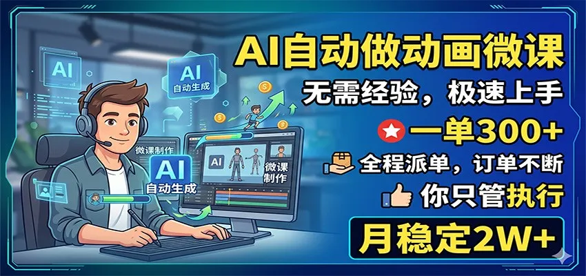 AI自动做动画微课,一单300+,全程派单,你只管执行,月稳定2W+-来缘阁 AI自动做动画微课,一单300+,全程派单,你只管执行,月稳定2W+-来缘阁