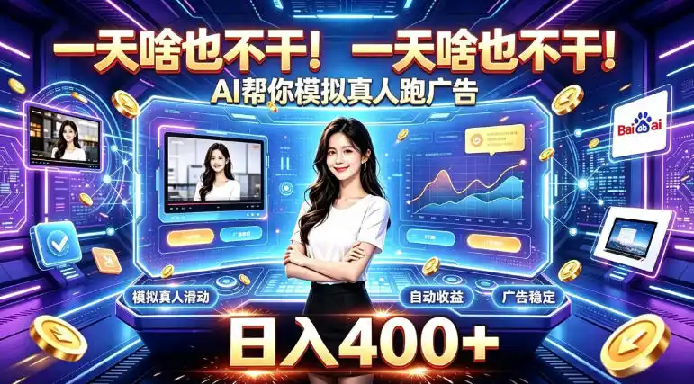 一天啥也不干！AI帮你模拟真人跑广告，稳定日入400+，实现真正被动变现【揭秘】-来缘阁