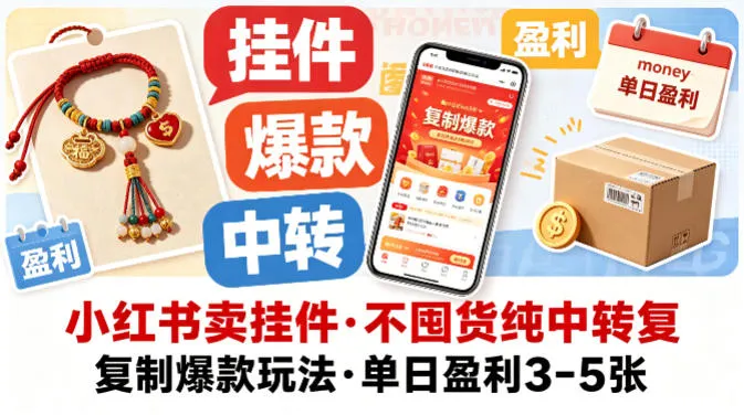 小红书卖挂件，不囤货纯中转复制爆款玩法，单日盈利3-5张-来缘阁
