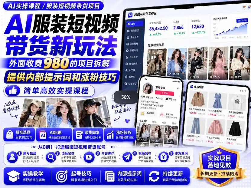 外面收费980AI快手带货系统课程，内部课程首次外放，操作简单高效，一分钟一条爆款视频-来缘阁