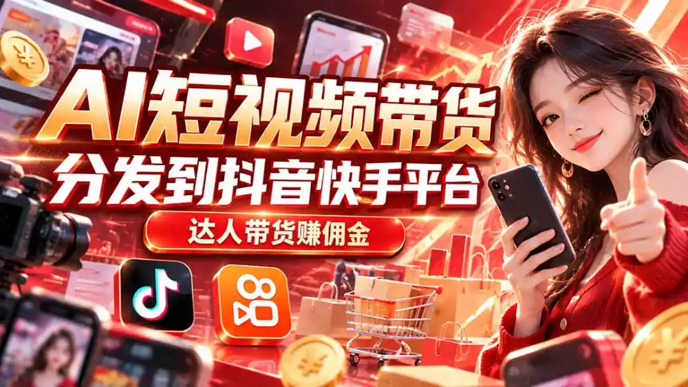 【AI短视频带货】分发到抖音快手平台,达人带货赚佣金-来缘阁