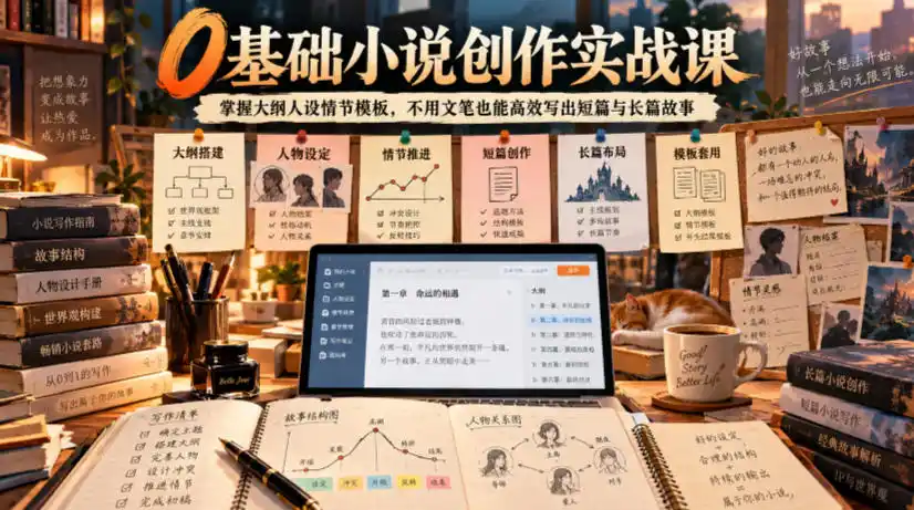 0基础小说创作实战课|掌握大纲人设情节模板,不用文笔也能高效写出短篇与长篇故事-来缘阁