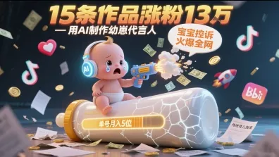 用AI制作幼崽代言人，宝宝的控诉火爆全网，15条作品涨粉13W，单号月入5位数实操教程-来缘阁