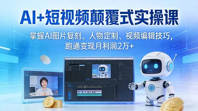 AI+短视频颠覆式实操课：掌握AI图片复刻、人物定制、视频编辑技巧，跑通变现月利润2万+-来缘阁