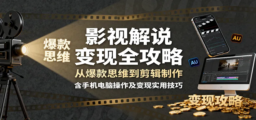 影视解说变现全攻略:从爆款思维到剪辑制作,含手机电脑操作及变现实用技巧-来缘阁