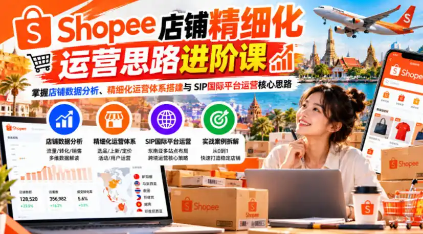 Shopee店铺精细化运营思路进阶课,掌握店铺数据分析、精细化运营体系搭建与SIP国际平台运营核心思路-来缘阁