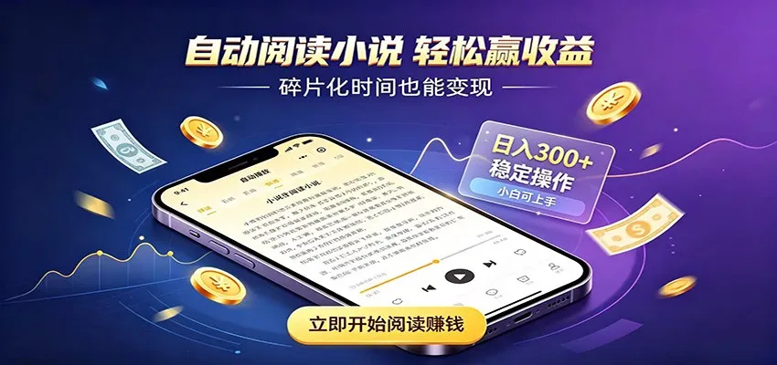 挂机看小说，全程自动运行不费精力，每日稳定赚三百-来缘阁