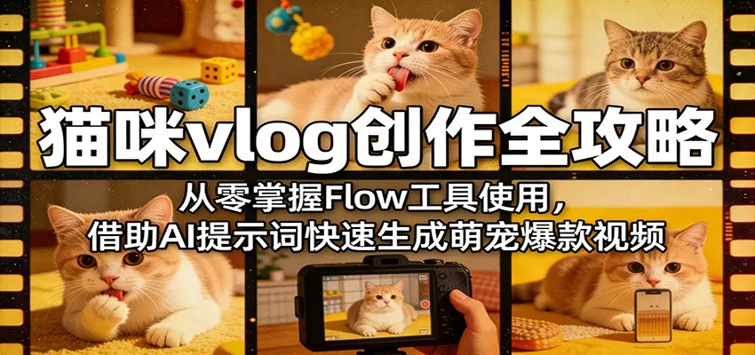 猫咪vlog创作全攻略：从零掌握Flow工具使用，借助AI提示词快速生成萌宠爆款视频-来缘阁