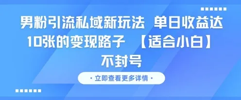 男粉引流私域新玩法，单日收益达10张的变现路子 【适合小白】不封号-来缘阁