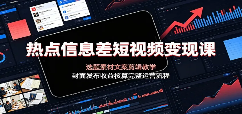 热点信息差短视频变现课：选题素材文案剪辑教学，封面发布收益核算完整运营流程-来缘阁