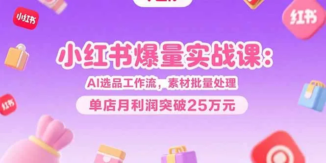 小红书爆量实战课:AI选品工作流,素材批量处理,单店月利润突破25万元-来缘阁