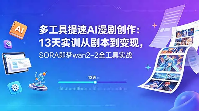 多工具提速AI漫剧创作:13天实训从剧本到变现,SORA即梦wan2-2全工具实战-来缘阁