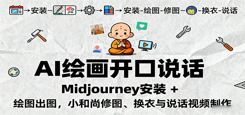 AI绘画开口说话，Midjourney安装 + 绘图出图，小和尚修图、换衣与说话视频制作-来缘阁