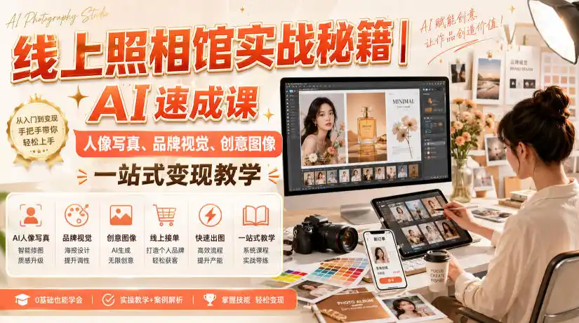 线上照相馆实战秘籍｜AI速成课，人像写真、品牌视觉、创意图像一站式变现教学-来缘阁