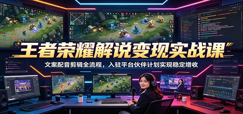 王者荣耀解说变现实战课：文案配音剪辑全流程，入驻平台伙伴计划实现稳定增收-来缘阁