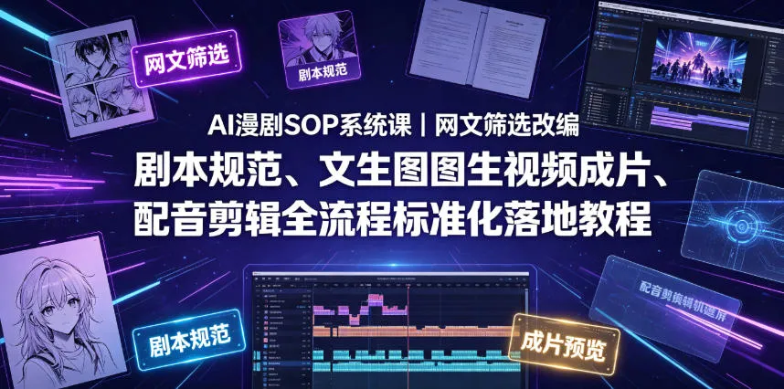 AI漫剧SOP系统课｜网文筛选改编、剧本规范、文生图图生视频成片、配音剪辑全流程标准化落地教程(更新)-来缘阁