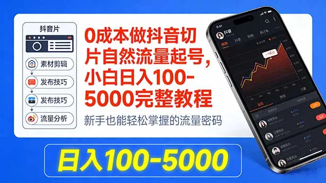 0成本做抖音切片自然流量起号,小白日入100-5000完整教程-来缘阁