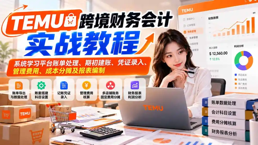 TEMU跨境财务会计实战教程:系统学习平台账单处理、期初建账、凭证录入、管理费用、成本分摊及报表编制-来缘阁