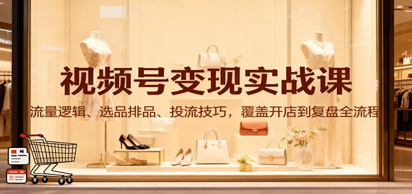 视频号变现实战课：流量逻辑、选品排品、投流技巧，覆盖开店到复盘全流程-来缘阁