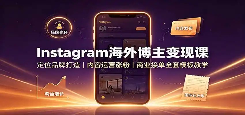 Instagram海外博主变现课：定位品牌打造，内容运营涨粉，商业接单全套模板教学-来缘阁
