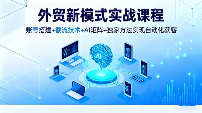 外贸新模式实战课程，账号搭建+截流技术+AI矩阵+独家方法实现自动化获客-来缘阁