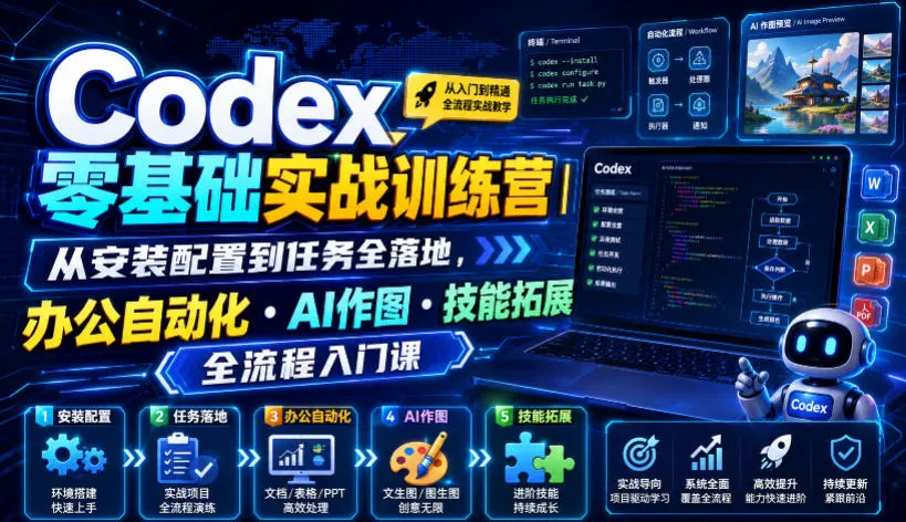 Codex零基础实战训练营|从安装配置到任务全落地,办公自动化・AI作图・技能拓展全流程入门课-来缘阁