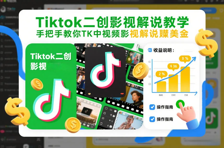 Tiktok二创影视解说教学，手把手教你TK中视频影视解说賺美金(更新26年1月)-来缘阁