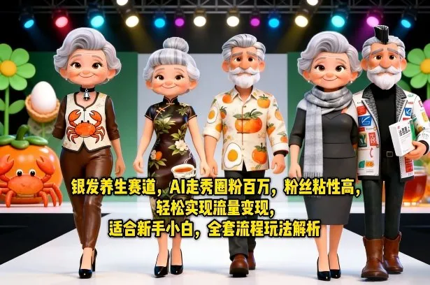 银发养生赛道，AI走秀圈粉百万，粉丝粘性高，轻松实现流量变现，适合新手小白，全套流程玩法解析-来缘阁