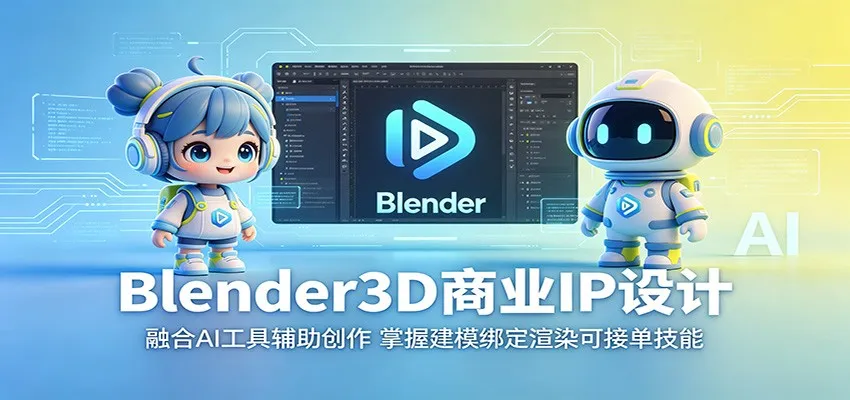 Blender3D商业IP设计:融合AI工具辅助创作,掌握建模绑定渲染可接单技能-来缘阁