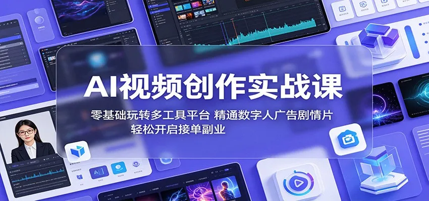 AI视频创作实战课:零基础玩转多工具平台,精通数字人广告、剧情片,轻松开启接单副业-来缘阁