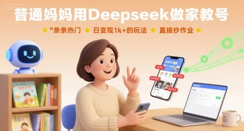 普通妈妈用Deepseek做家教号，条条热门，日变现1k+的玩法，直接抄作业-来缘阁